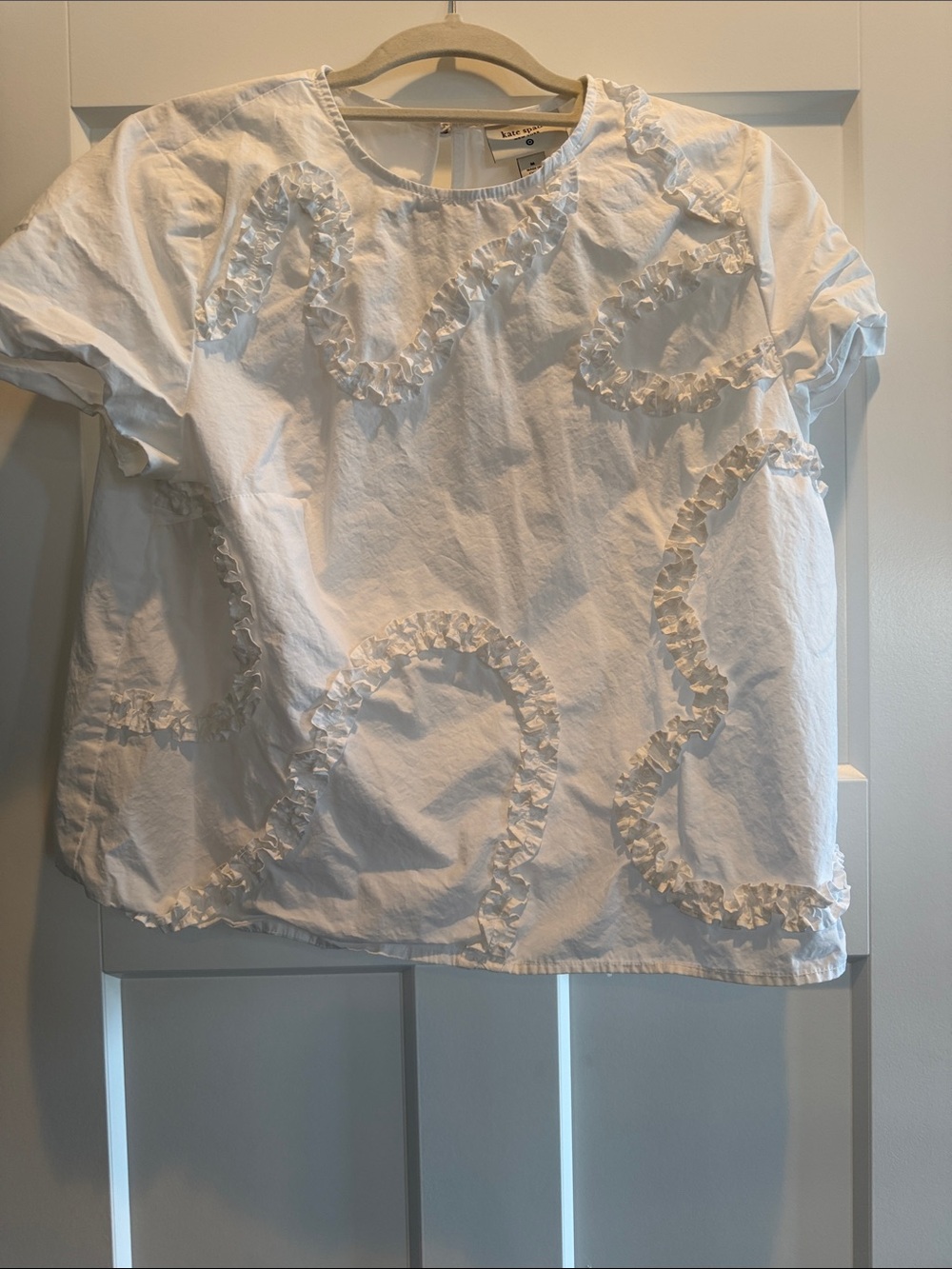 Ruffled Cotton Short-Sleeve Blouse - White